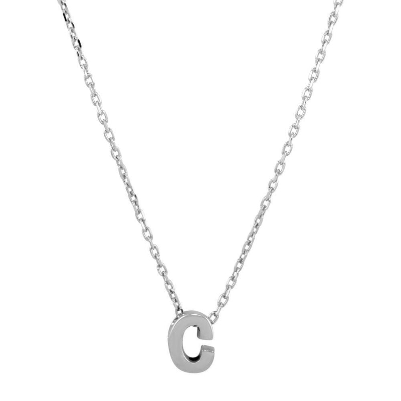 Silver 925 Rhodium Plated Small Initial C Necklace - JCP00001-C | Silver Palace Inc.