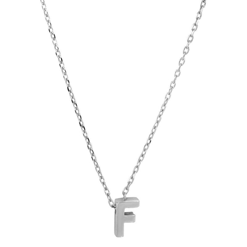 Silver 925 Rhodium Plated Small Initial F Necklace - JCP00001-F | Silver Palace Inc.