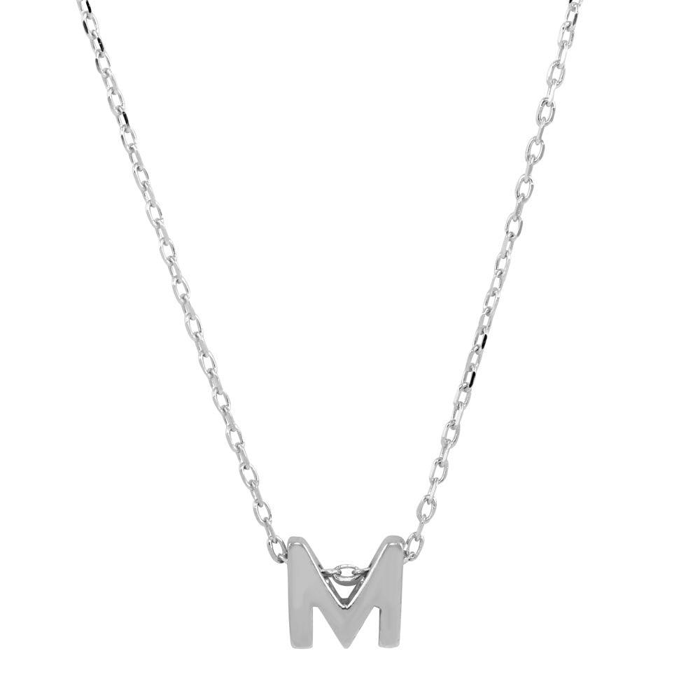 Silver 925 Rhodium Plated Small Initial M Necklace - JCP00001-M | Silver Palace Inc.