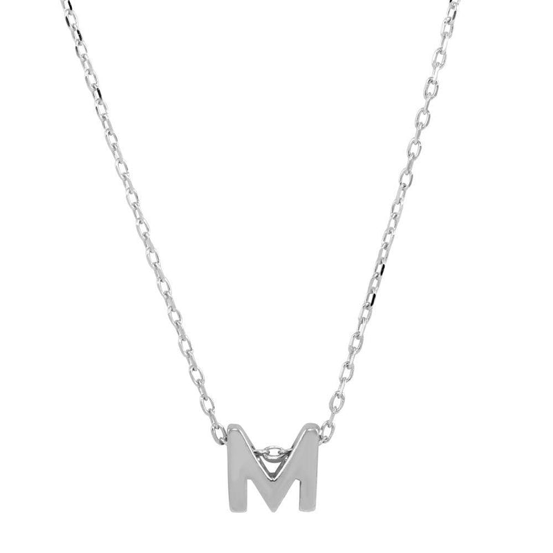 Silver 925 Rhodium Plated Small Initial M Necklace - JCP00001-M | Silver Palace Inc.