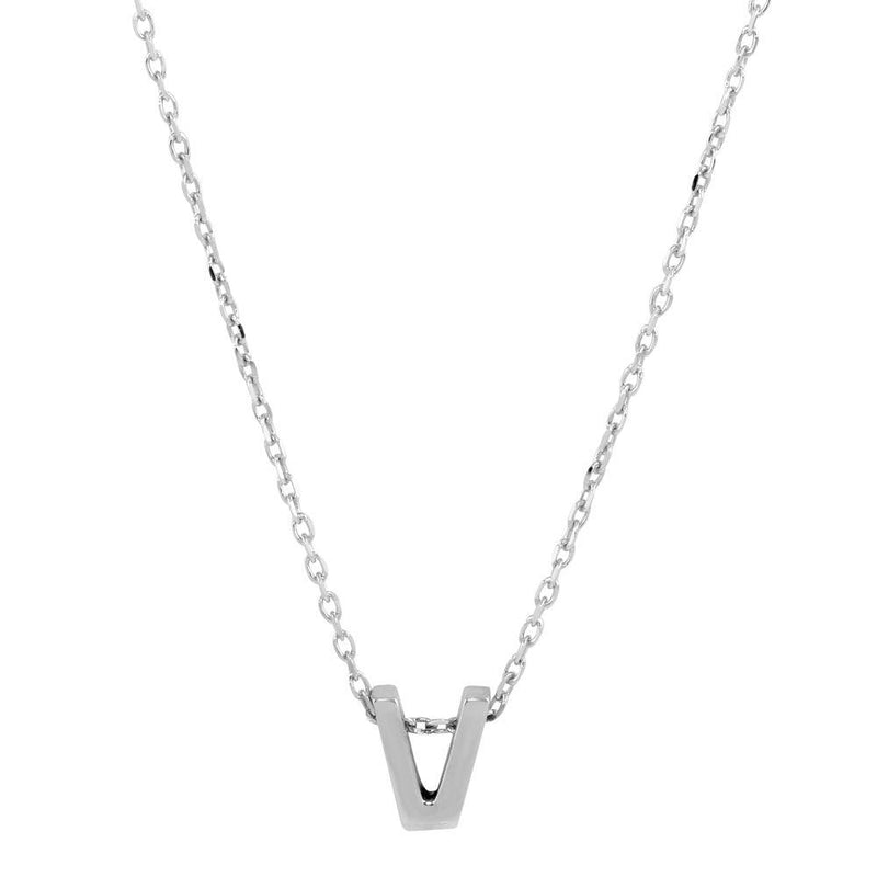 Silver 925 Rhodium Plated Small Initial V Necklace - JCP00001-V | Silver Palace Inc.
