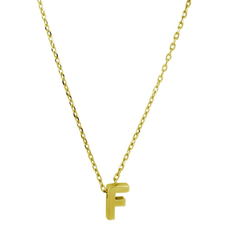 Silver 925 Gold Plated Small Initial F Necklace - JCP00001GP-F | Silver Palace Inc.