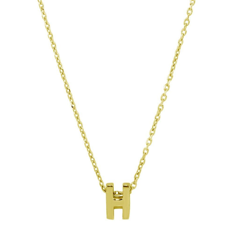 Silver 925 Gold Plated Small Initial H Necklace - JCP00001GP-H | Silver Palace Inc.