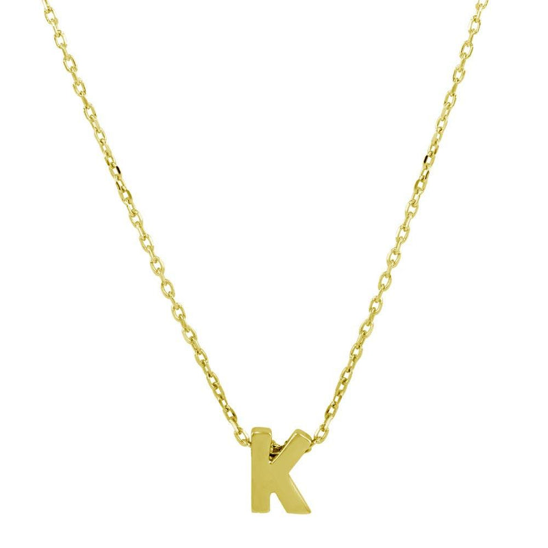 Silver 925 Gold Plated Small Initial K Necklace - JCP00001GP-K | Silver Palace Inc.