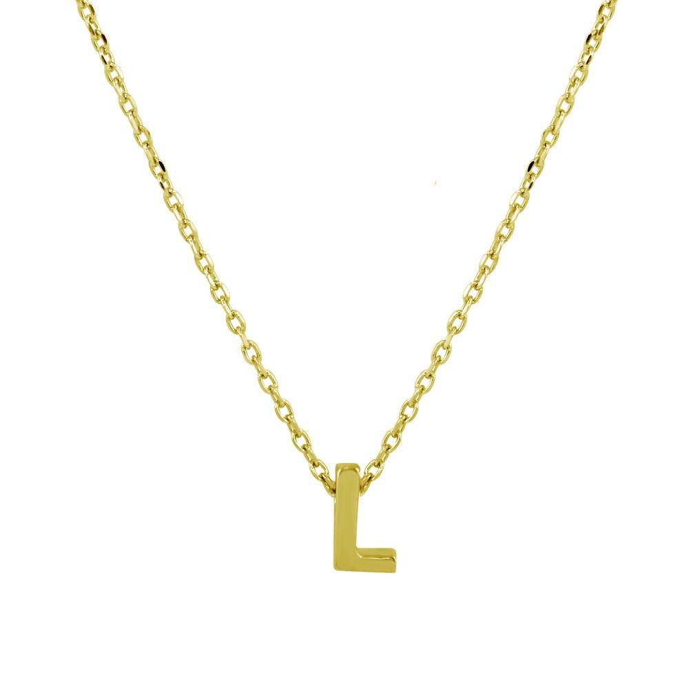 Silver 925 Gold Plated Small Initial L Necklace - JCP00001GP-L | Silver Palace Inc.