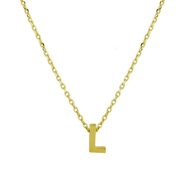 Silver 925 Gold Plated Small Initial L Necklace - JCP00001GP-L | Silver Palace Inc.