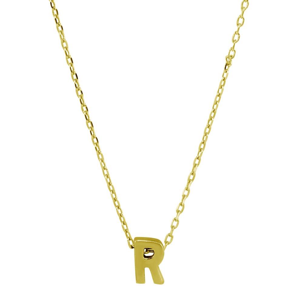 Silver 925 Gold Plated Small Initial R Necklace - JCP00001GP-R | Silver Palace Inc.