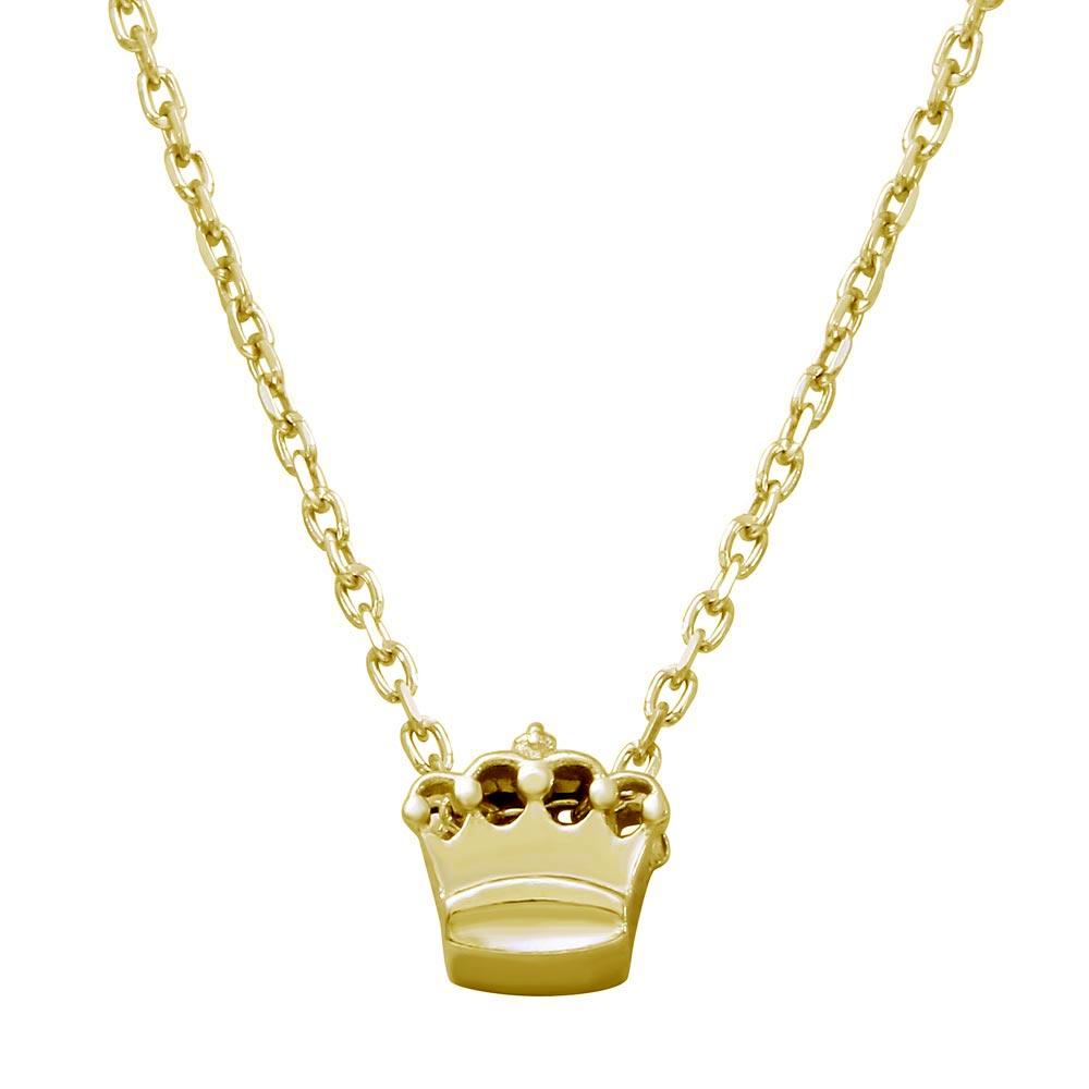Silver 925 Gold Plated Mini Crown Pendant Necklace - JCP00003GP | Silver Palace Inc.