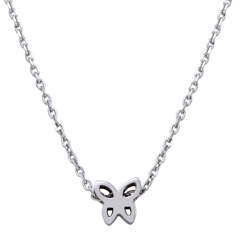Silver 925 Rhodium Plated Mini Butterfly Pendant Necklace - JCP00004RH | Silver Palace Inc.