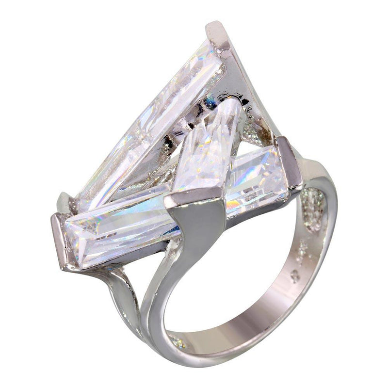 Closeout-Silver 925 Rhodium Plated 3 Clear Baguette CZ Ring - JSR00002CLR | Silver Palace Inc.