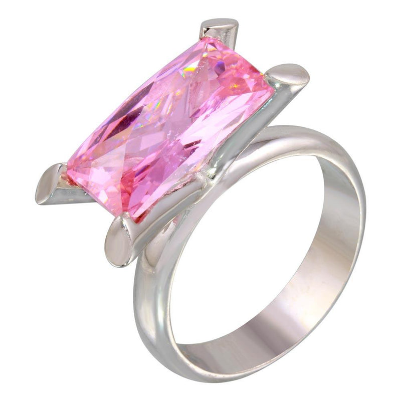 Closeout-Silver 925 Rhodium Plated Pink Baguette CZ Ring - JSR00006PNK | Silver Palace Inc.
