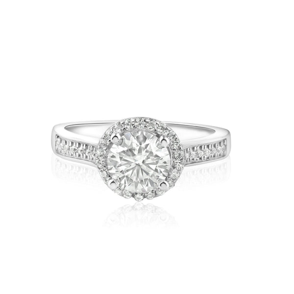 Rhodium Plated 925 Sterling Silver 1 Carat Moissanite and Clear CZ Ring - MBGR00004 | Silver Palace Inc.