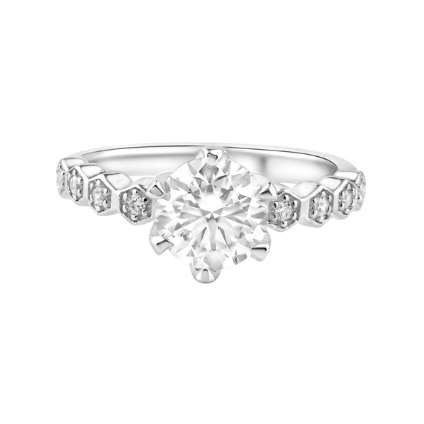 Rhodium Plated 925 Sterling Silver 1 Carat Round Moissanite and Clear CZ Ring - MBGR00005 | Silver Palace Inc.