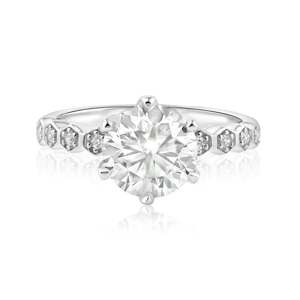 Rhodium Plated 925 Sterling Silver 2 Carat Round Moissanite and Clear CZ Ring - MBGR00006 | Silver Palace Inc.
