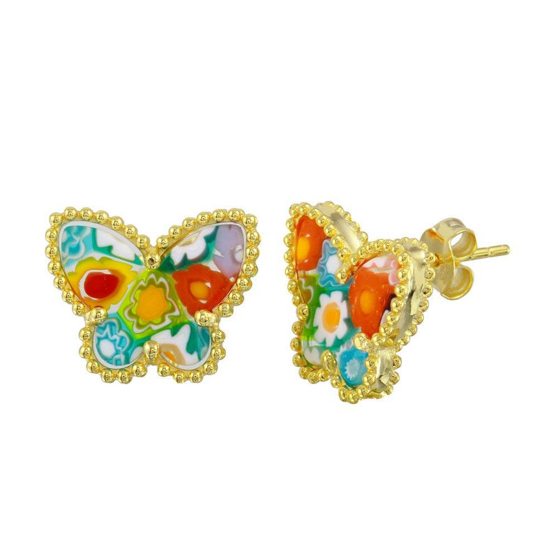 Sterling Silver 925 Gold Plated Murano Glass Butterfly Shaped Earring - ME00003 | Silver Palace Inc.