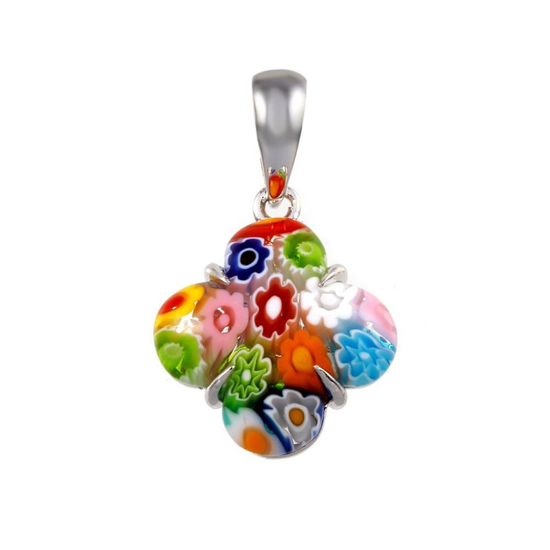 Sterling Silver 925 Rhodium Plated Glass Murano Flower Pendant - MP00006 | Silver Palace Inc.