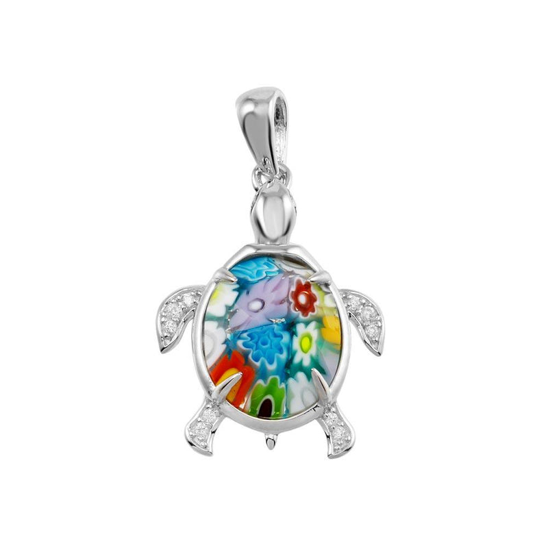 Sterling Silver 925 Rhodium Plated Glass Murano Turtle With CZ Pendant - MP00008 | Silver Palace Inc.
