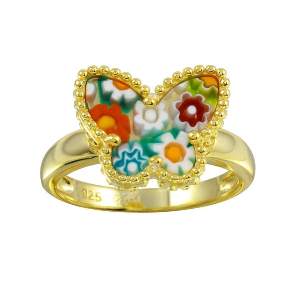 Sterling Silver 925 Gold Plated Butterfly Murano Glass Beaded Design Ring - MR00012 | Silver Palace Inc.