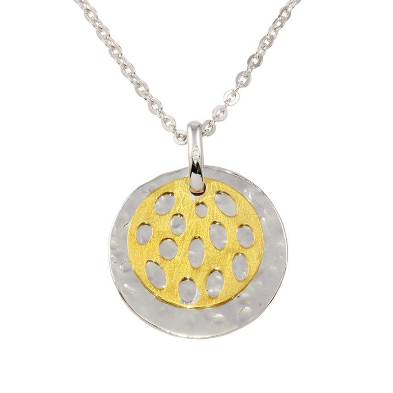 Closeout-Silver 925 Two-Toned Two Round Discs Pendant Necklace - N000009 | Silver Palace Inc.