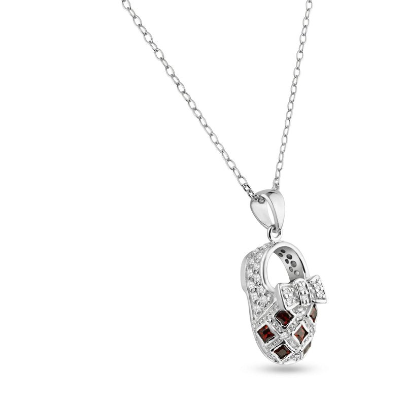 Closeout-Silver 925 Rhodium Plated Clear CZ Shoe Pendant Necklace - STP00878 | Silver Palace Inc.