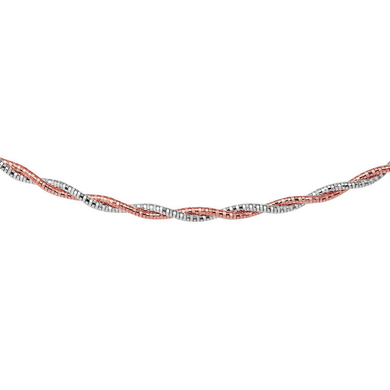 Silver 925 2 Toned 2 Layer Omega Spring Chain Rhodium And Rose Gold Plated 2.7mm - CH905 RGP | Silver Palace Inc.