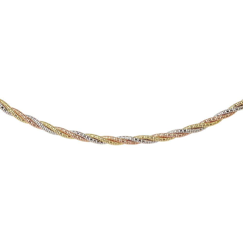 Silver 925 3 Layer Twisted Omega Spring Chain 3 Toned Plated 3mm - CH914 MUL | Silver Palace Inc. #plating_three-tone