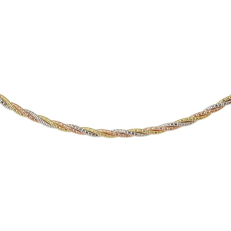 Silver 925 3 Layer Twisted Omega Spring Chain 3 Toned Plated 3mm - CH914 MUL | Silver Palace Inc.