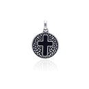 Silver 925 Oxidized Disc Black Stone Cross Pendant - OXP00005 | Silver Palace Inc.