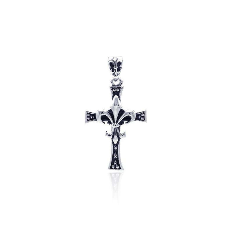 Silver 925 Oxidized Fleur De Lis Cross Pendant - OXP00014 | Silver Palace Inc.