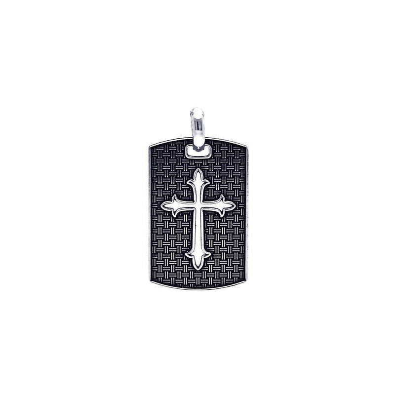Silver 925 Oxidized Textured Cross Dogtag Pendant - OXP00046 | Silver Palace Inc.