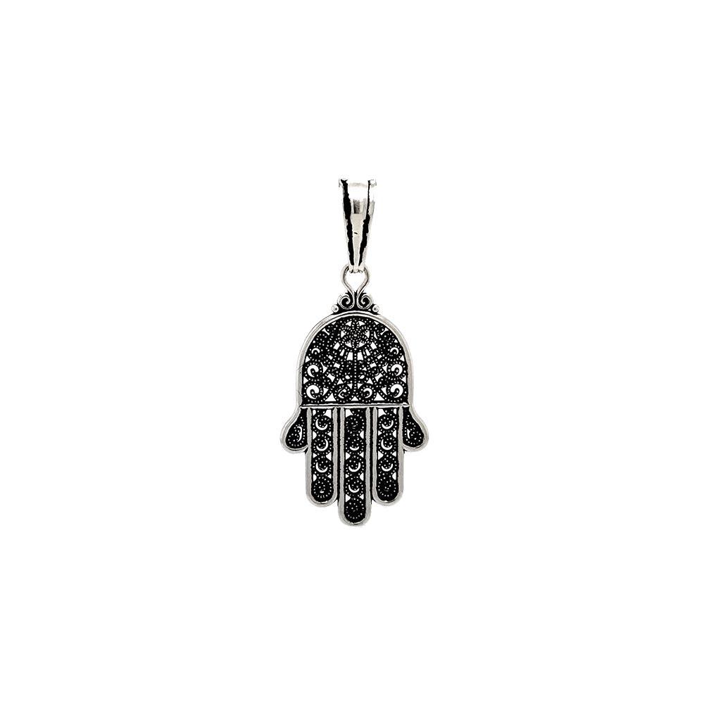 Silver 925 Oxidized Hamsa Hand Charm Pendant - OXP00047 | Silver Palace Inc.