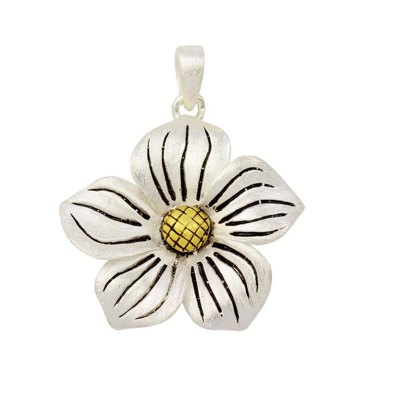 Closeout-Silver 925 Two-Toned Flower Pendant - P PS 704 | Silver Palace Inc.