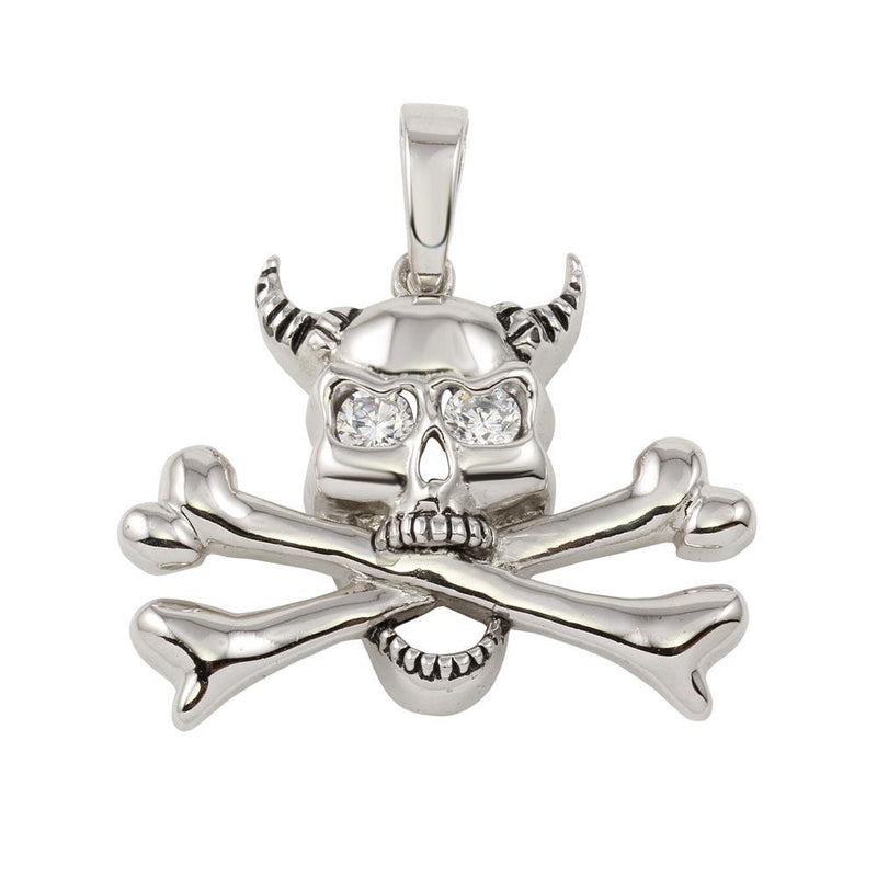 Closeout-Silver 925 Skull and Bones Pendant with CZ - P000005CLR | Silver Palace Inc.