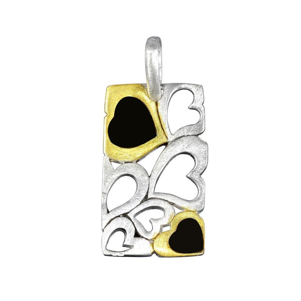 Closeout-Silver 925 Three-Toned Bar Pendant with Heart Designs - P 640277 | Silver Palace Inc.