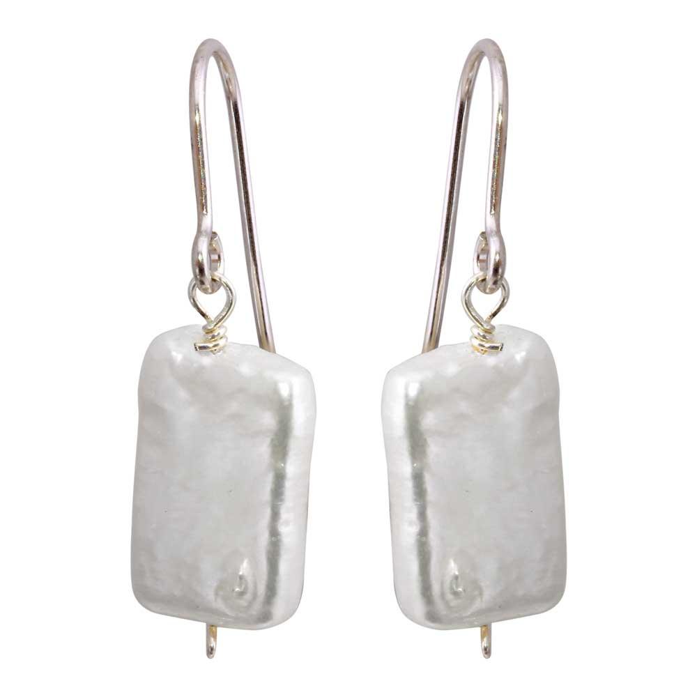 Silver 925 Rhodium Plated Fish Hook Square Dangling Pearl Earrings - PJE00004 | Silver Palace Inc.