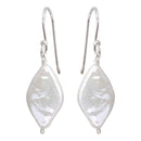 Silver 925 Rhodium Plated Fish Hook Diamond Shape Dangling Pearl Earrings - PJE00007 | Silver Palace Inc.