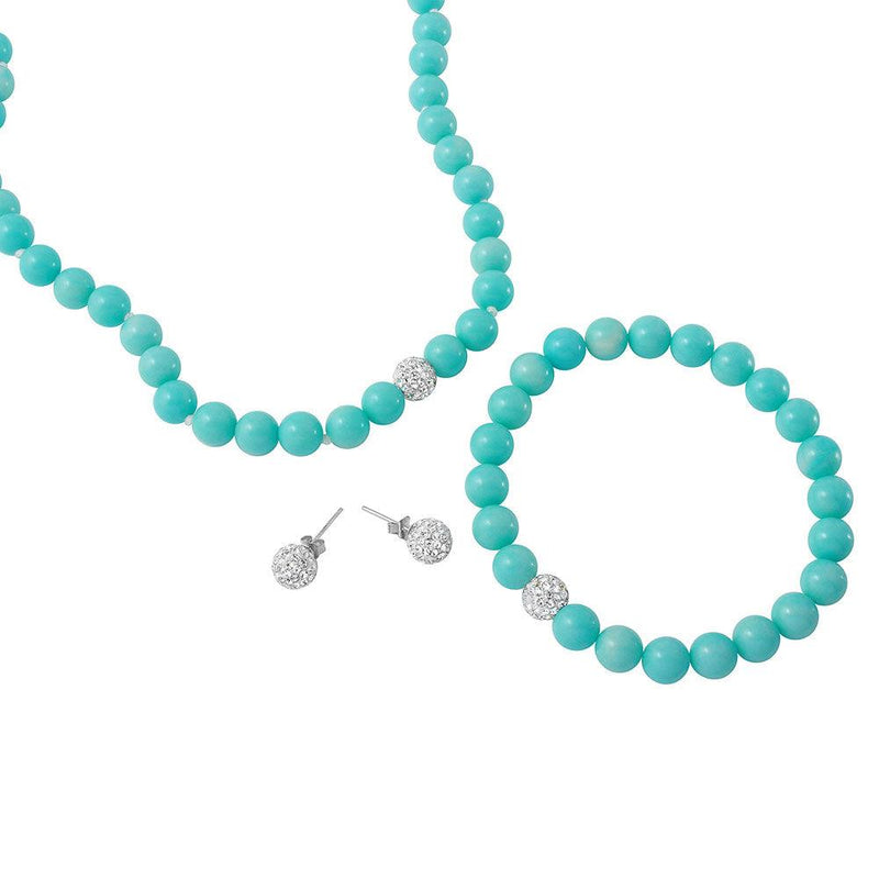 Turquoise Beads Set with CZ Encrusted Sterling Silver Bead - PJS00002TQ | Silver Palace Inc.