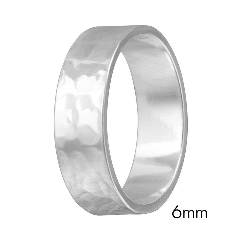 Silver 925 Hand Hammered Wedding Band Flat Ring - RING03-6MM | Silver Palace Inc.