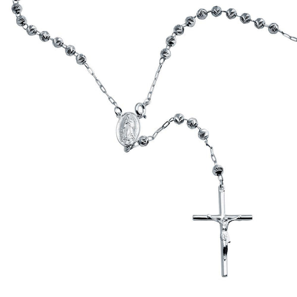 Sterling Silver 925 High Polished Diamond V-Cut Beads Rosary 6mm - RJP00004 | Silver Palace Inc.
