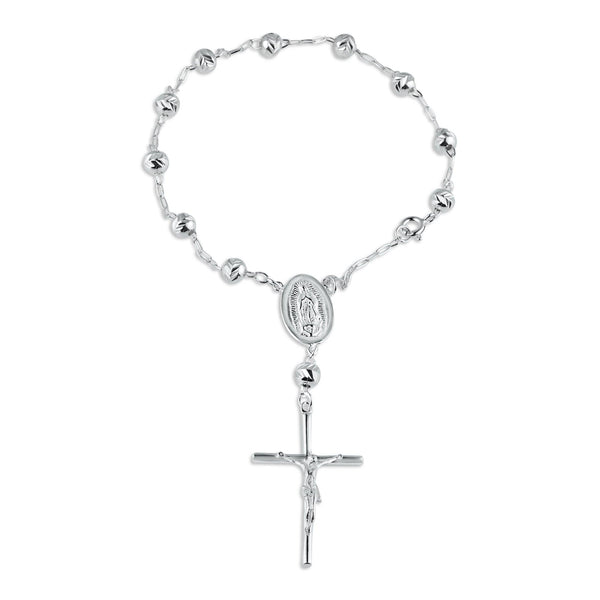 Silver 925 High Polished Diamond V-Cut Beads Rosary Bracelet 5mm - RJP00002 | Silver Palace Inc.