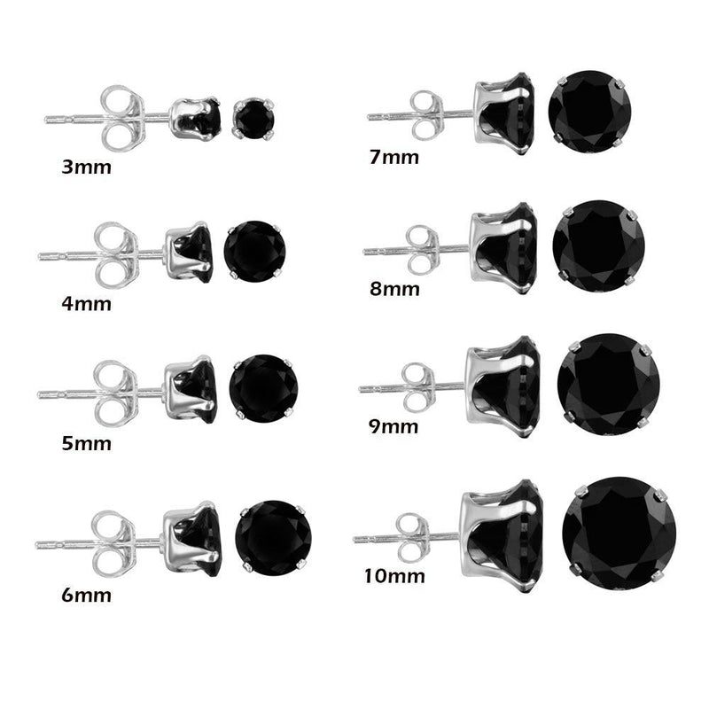 Silver 925 Black Round CZ Stud Earring - STUD RD BL | Silver Palace Inc.