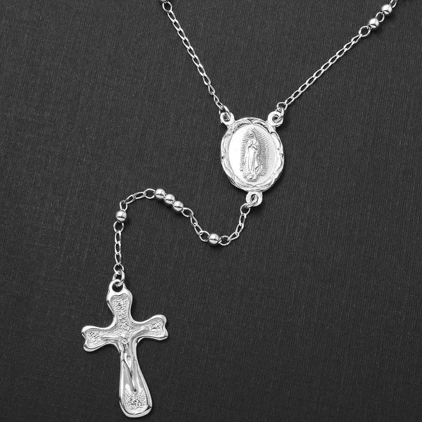Silver 925 Rhodium Plated Rosary Necklace - RS01RH-3MM | Silver Palace Inc.