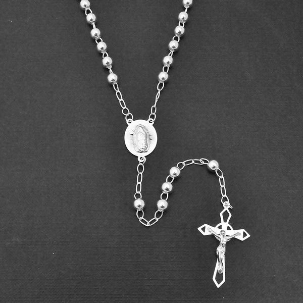Silver 925 High Polished Crucifix Rosary 5mm - ROS18-5MM-CR | Silver Palace Inc.