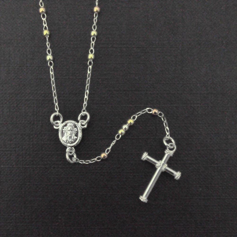 Silver 925 High Polished 3 Toned Bead Rosary 2MM - ROS31-2mm | Silver Palace Inc.