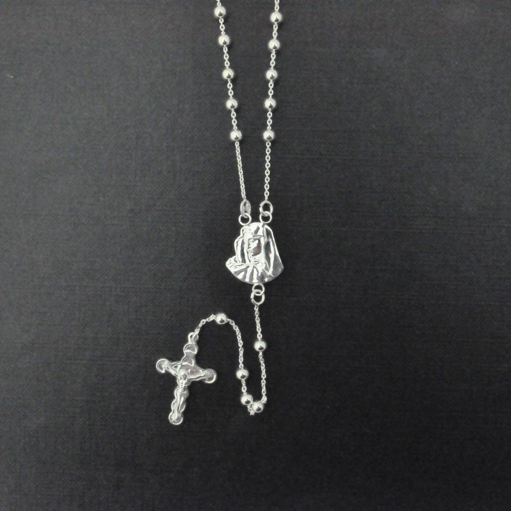 Silver 925 High Polished 4MM Beads with Large Medallion and Cross - ROS32-4MM | Silver Palace Inc.