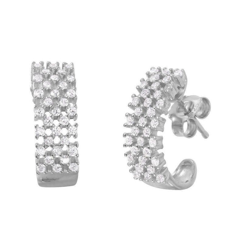 Silver 925 Rhodium Plated Checkered CZ Semi-huggie hoop Earrings - ACE00082RH | Silver Palace Inc.