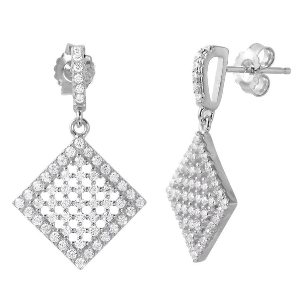 Silver 925 Rhodium Plated Halo Square CZ Earrings - ACE00090RH | Silver Palace Inc.