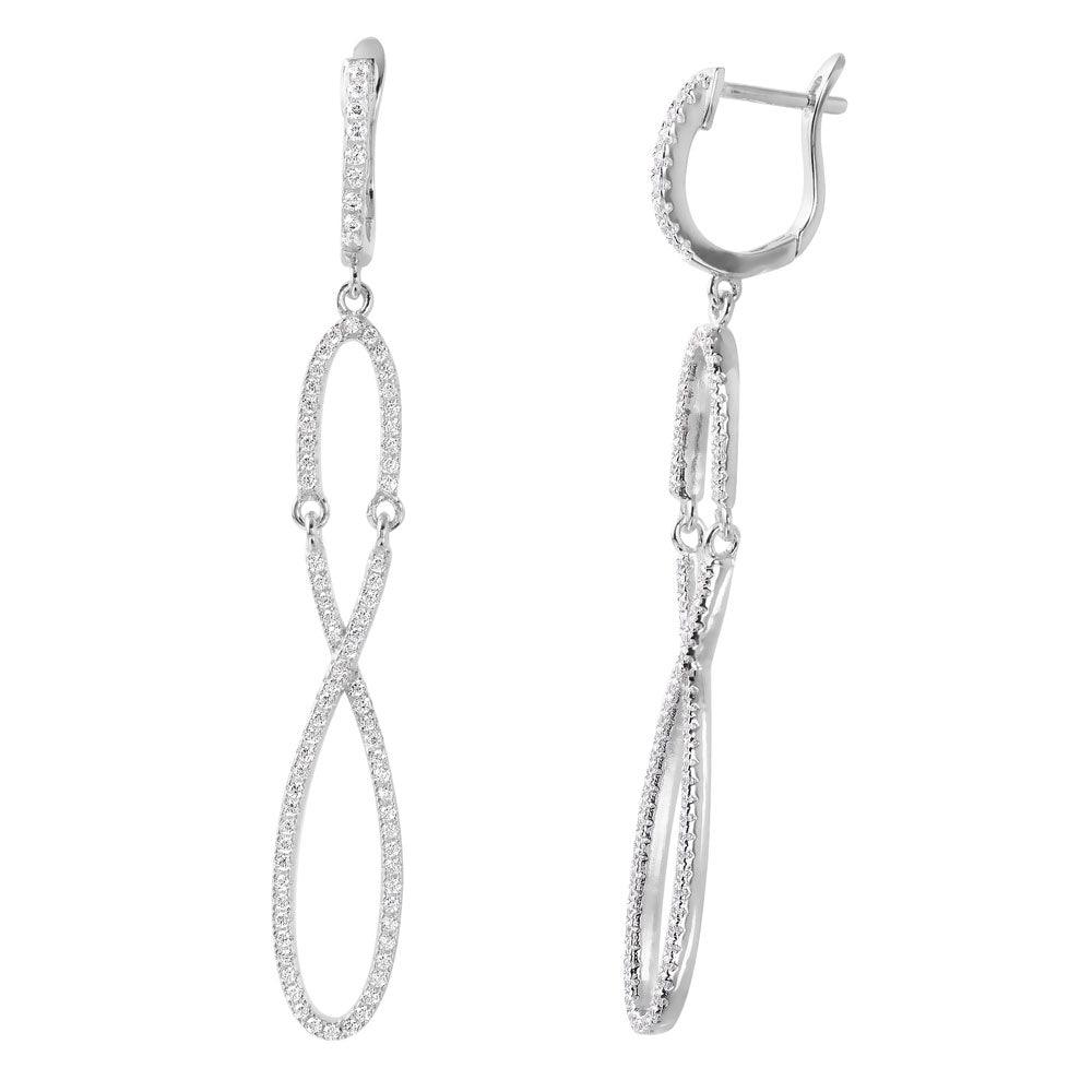 Silver 925 Rhodium Plated Dangling Infinity CZ Dangling Earrings - ACE00103RH | Silver Palace Inc.