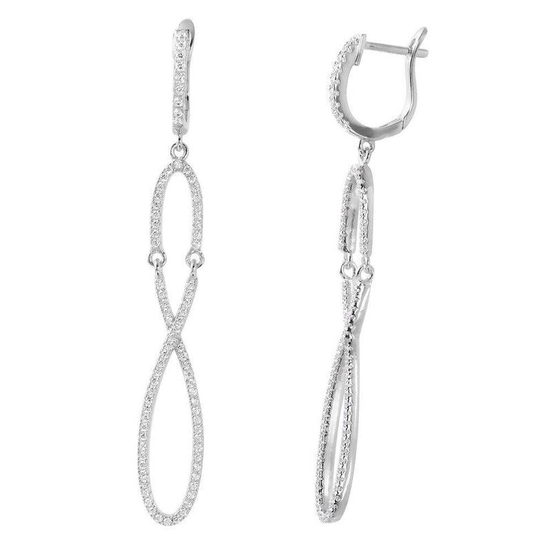 Silver 925 Rhodium Plated Dangling Infinity CZ Dangling Earrings  - ACE00103RH | Silver Palace Inc.