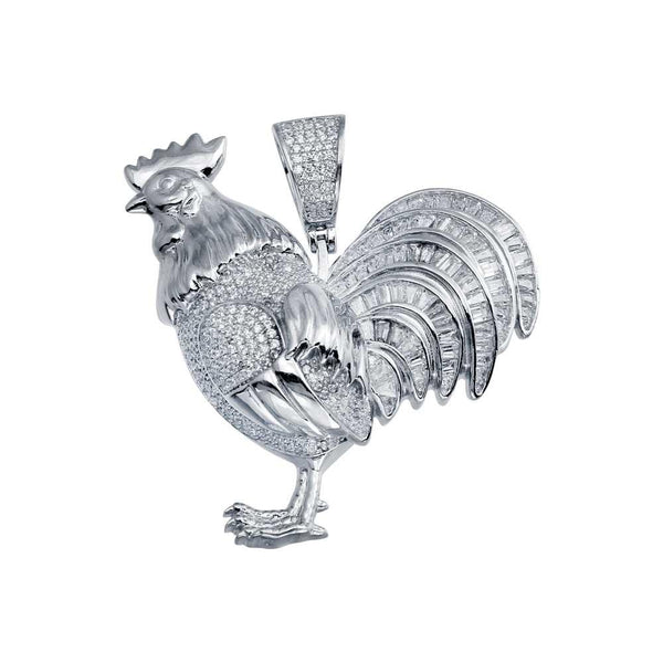 Rhodium Plated 925 Sterling Silver CZ Rooster Hip Hop Pendant - SLP00007 | Silver Palace Inc.